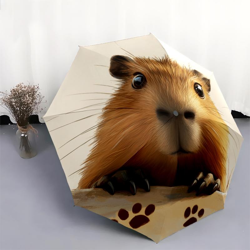Capybara Pattern, Automatic Folding Umbrella, Portable and Foldable Design, 8 Ribs, a Christmas or Birthday Gift.