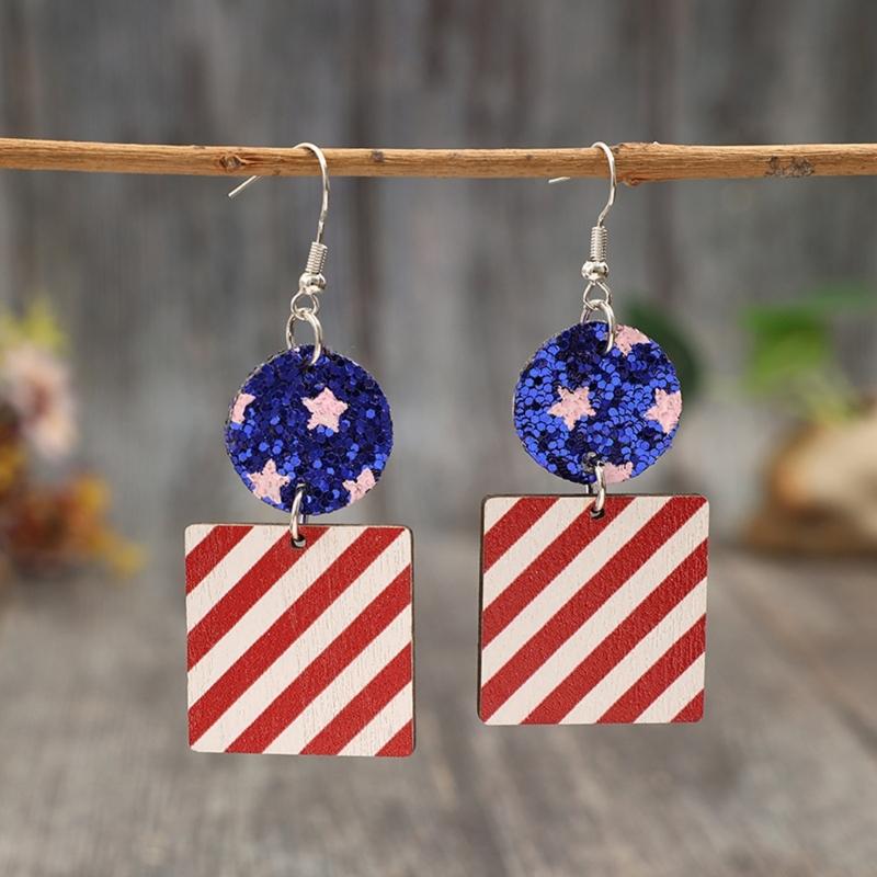 Retro Inspire Portable Earrings with Unique Multiple Layer Print and Flag Sequins Decoratiion for Festive Occasions