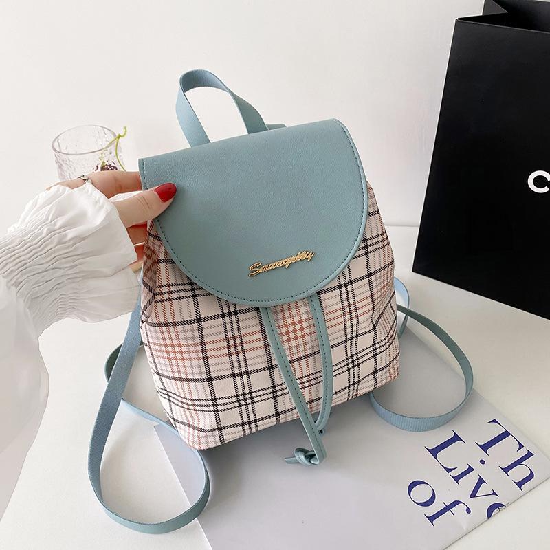 Guangzhou Women's Bag Summer Printing Plaid Color Scheme Drawstring Bucket Backpack Simple Mobile Phone Bag