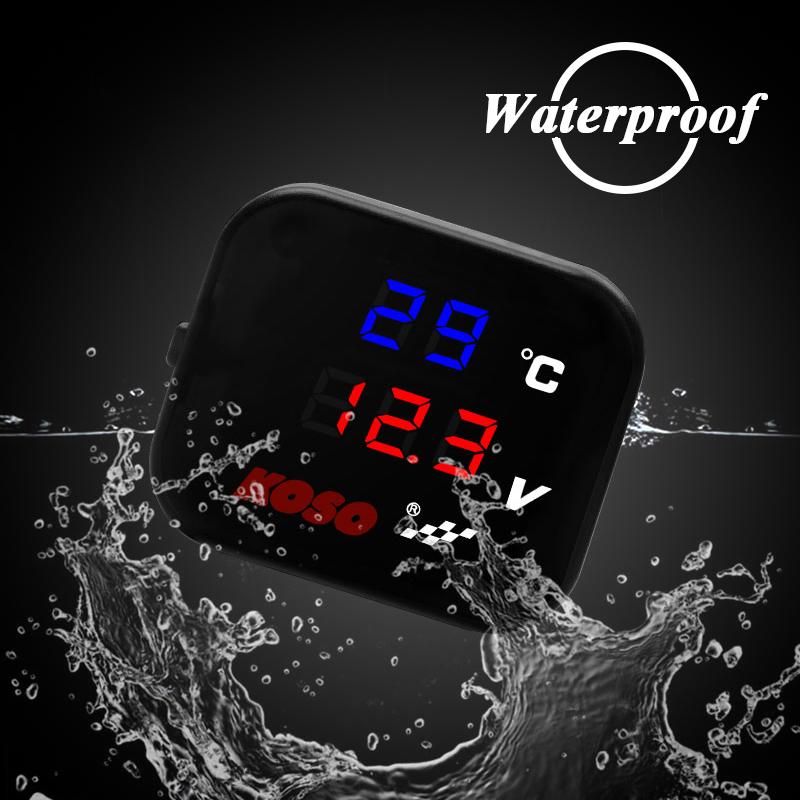 KOSO Cylinder Head Temperature Gauge Motorcycle Universal Cylinder Temp Volt Phone USB Charging 3 In 1 Mini LCD Digital Meter