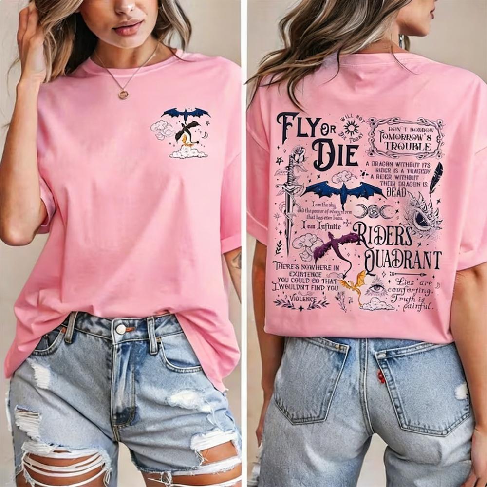 

Fourth Wing Shirt Fly or Die Tee Basgiath War College Dragon Rider T-Shirt Violet Sorrengail Book Lover Gift Women Tops 3XL