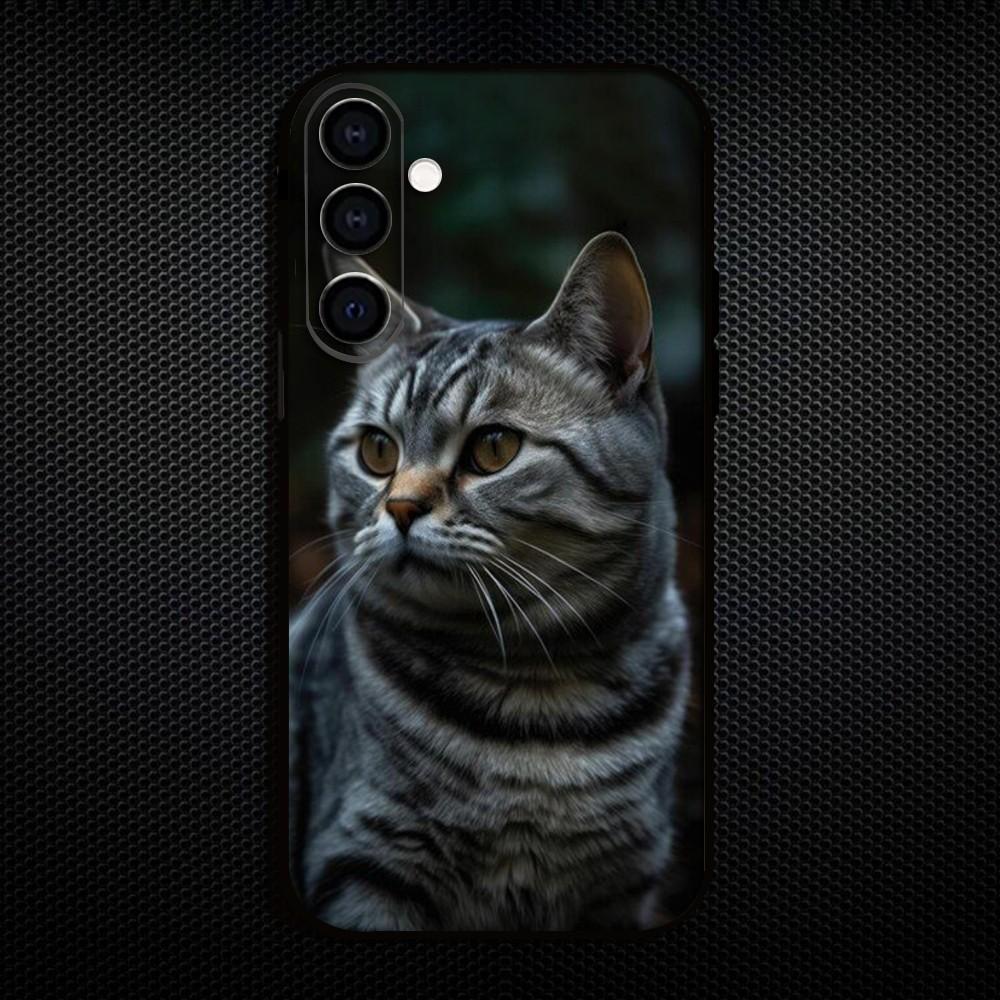Cute American  Shorthair Cat Phone Case For Samsung Galaxy A73/A72/A71/A70/A53/A52/A51/Others Soft Black Shell