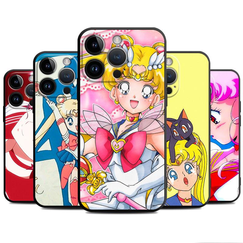 Black Soft Case for Apple iPhone 6s 11 8 XS X 13 Pro Max XR 7 12 Mini 14 Plus SE 14Pro Back Cases Sailor Cartoon M-Moons Cover