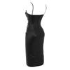 European & American Nightclub Sexy PU Leather Bodycon Dress - Little Black Dress with Ruched Spaghetti Straps
