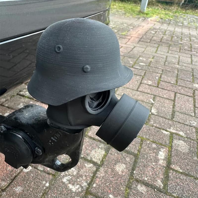 Trailer Hitch Cover With Steel Helmet And Gas Mask 3D Printed Trailer Hitch Ball Cover Prevent Receiver Tube From Rusting