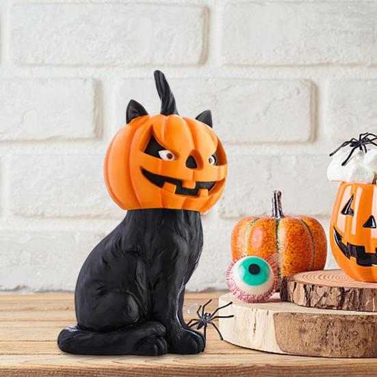 Halloween Decoration Black Cat Pumpkin Statue Resin Collectible Halloween Figurines