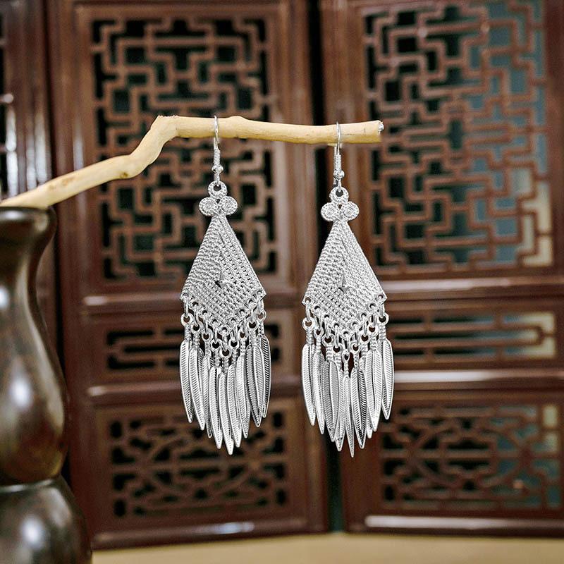 Ethnic style imitation Miao silver earrings, retro long tassel earrings, attractions, ancient style earrings, Miao earrings, women