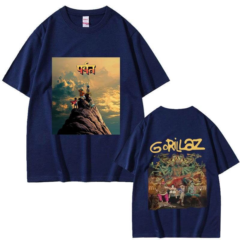 Rockowy Zespół Gorillaz Koszulka z Trasy The Mountain Tour 2026 Męska Vintage Miękka Bawełniana Koszulka Męska Casualowa Oversize z Okrągłym Dekoltem