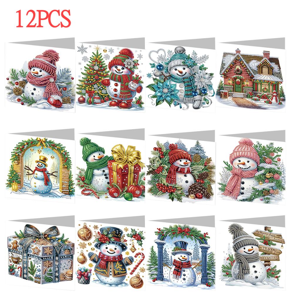1-12Pc Christmas Diamond Handmade Card Diamond Painting Card Diamond Diamond Painting Cross Stitch Card for Christmas Gifts