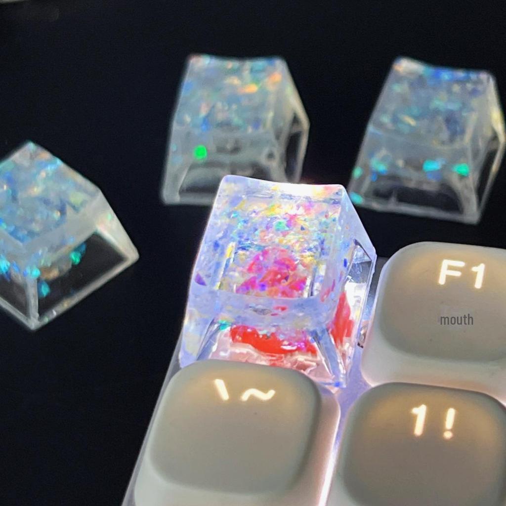 Handmade Translucent Shell Resin Keycaps for Mechanical Keyboards - Colorful Cross-Axis Design