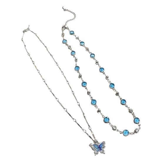 Yousheng Women Necklace Faux Crystal Single/Double Layer Butterfly Pendant Adjustable with Extended Length Prom Party Neck Jewelry Wedding Choker