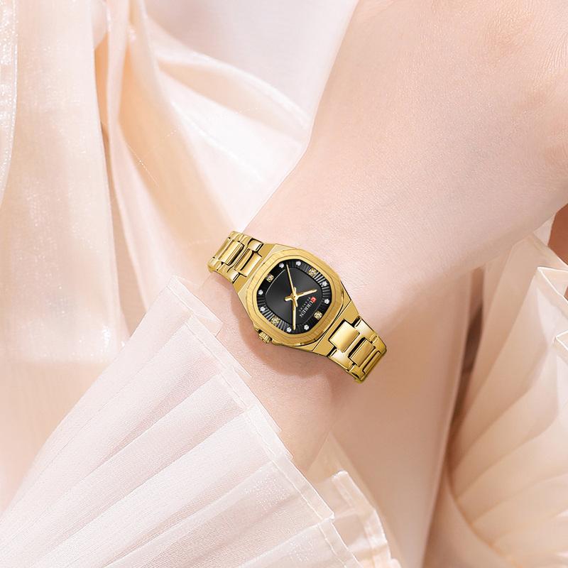 CURREN Gold Women's Watch Diamond Accents Stylish Stainless Steel Band, Elegant Design Comes with Free Box