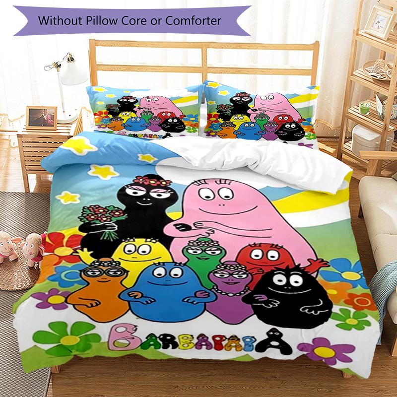 3pcs Barbapapa Bedding Set Duvet Cover Closure Includes 1 Duvet Cover & 2 Pillowcases, Soft and Comfortable for All Seasons.