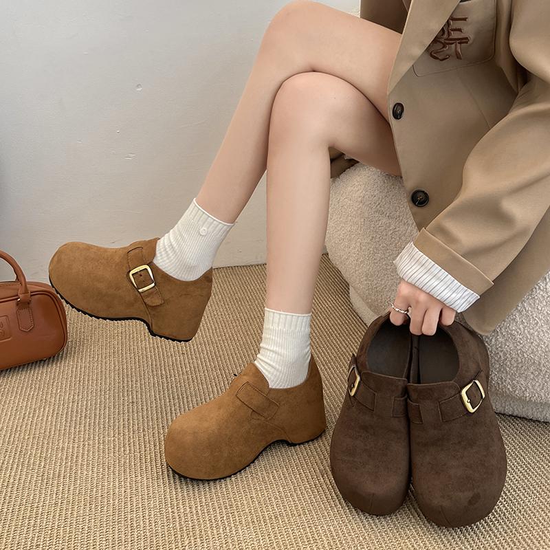 Fashion Fashion Suede Platform Women's Low-top Shoes 2025 Autumn Buckle Design Leisure and Comfortable Designer New Trend High Heels.