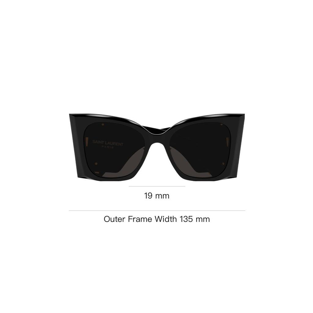 Saint Laurent Buchstabenlogo Metallnasenpads Unregelmäßiges Gestell Sonnenbrille Damen Sonnenbrille Schwarz SLM119F-BLAZE001