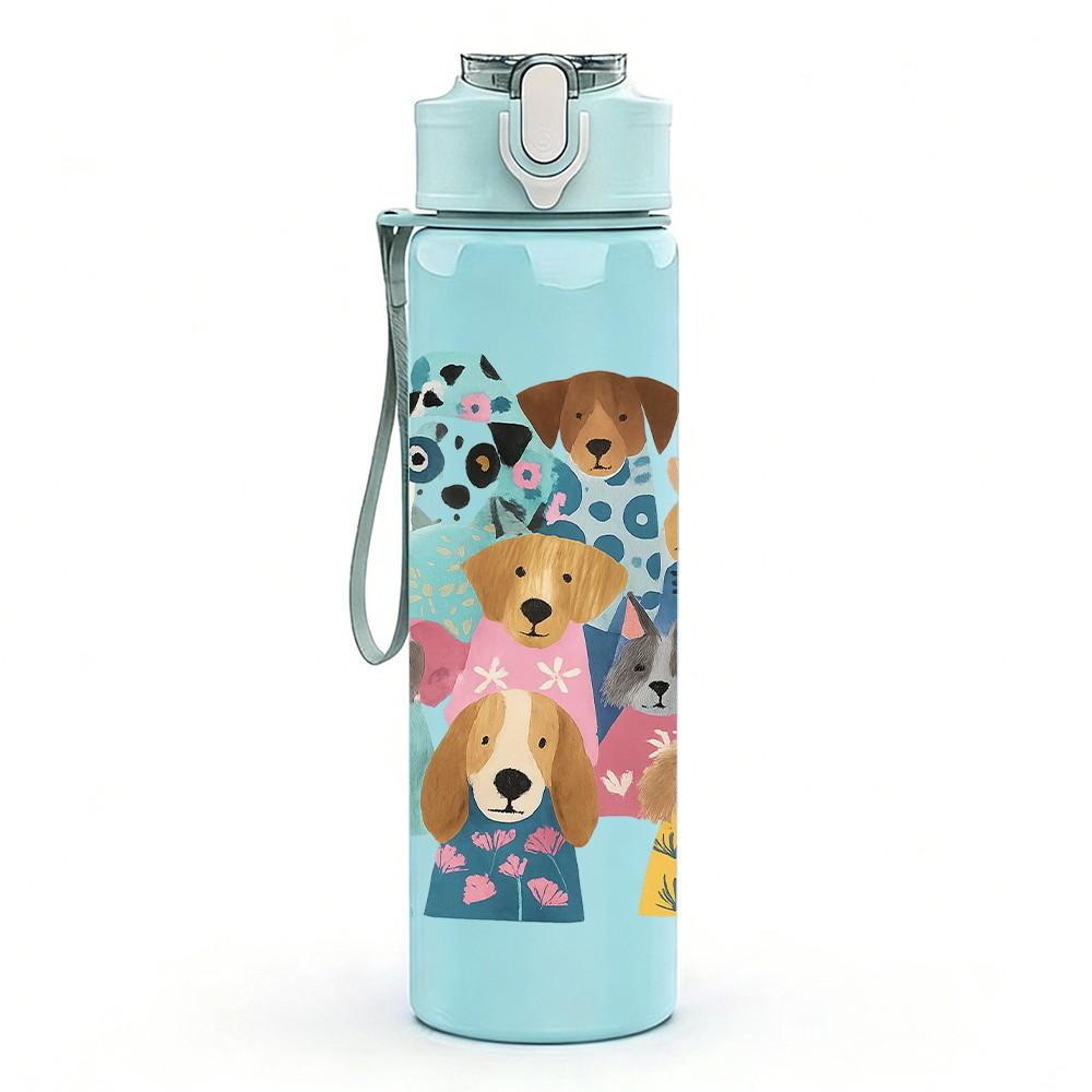 1 Stück gemischte Haustier-Tier-Collage-Gitter 750ml Farbe Kunststoff Sport-Wasserflasche Auslaufsicher Klappdeckel mit Strohhalm Für Sport Büro Zuhause