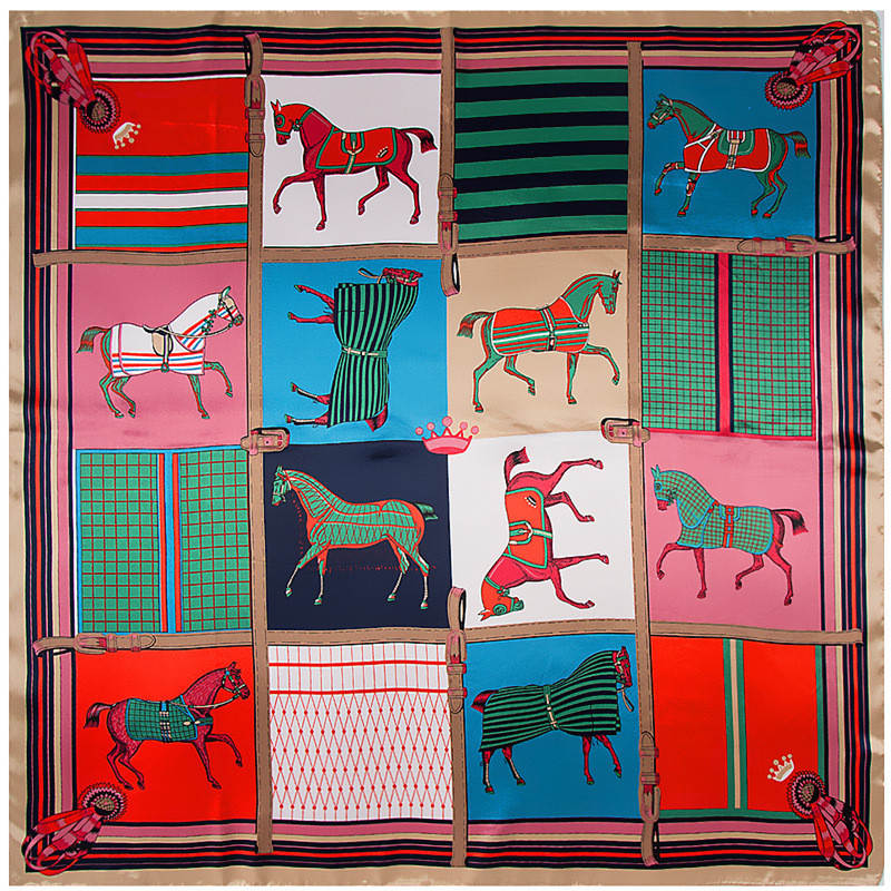 

Horse Plaid Scarves For Women Fashion Silk Scarf Female 90cm Square Scarf Shawl Bandana For Head Hijab For Ladies