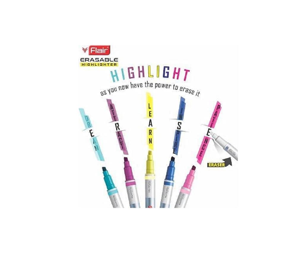 FLAIR Creative Series Erasable Highlighter Set of 1 X X5 pcs Chisel Point 1-4 mm Markers for School Office Glass Boards Use