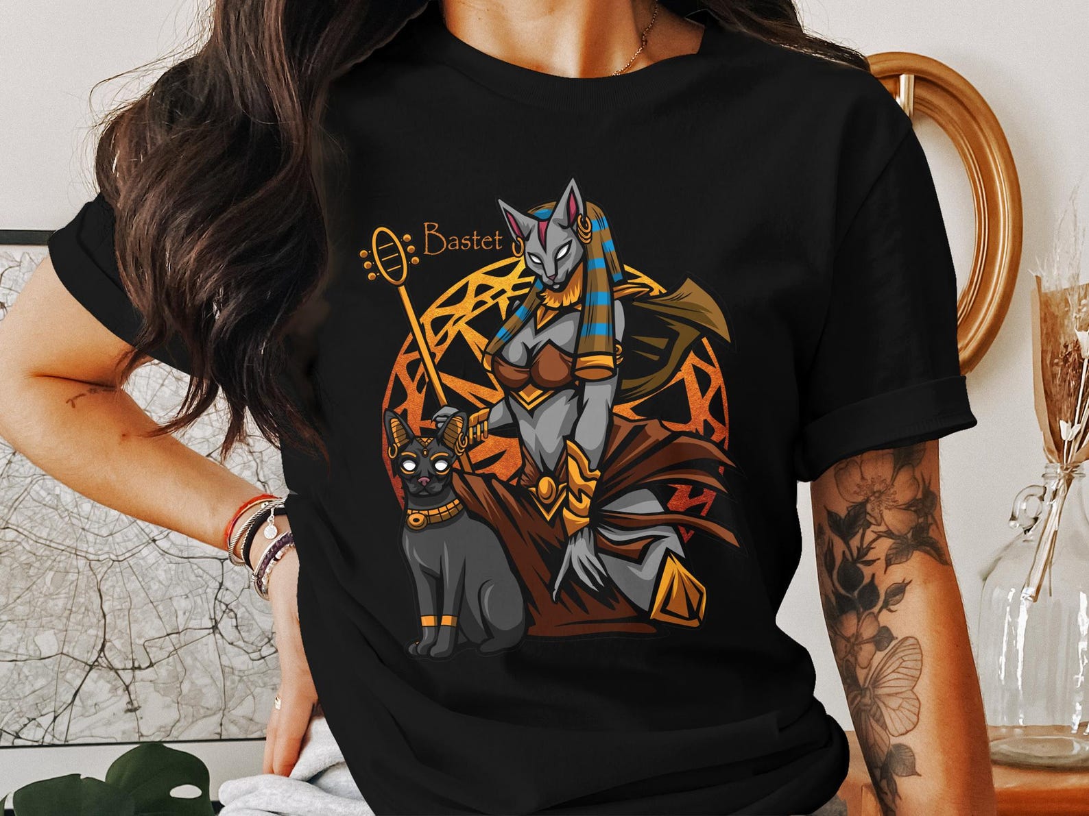 Ancient Egyptian Goddess Bastet T-Shirt, Cat Deity Bastet Graphic Tee, Mythology Inspired Shirt, Egyptian Gods Clothing, Egypt Fan Gift 2XL