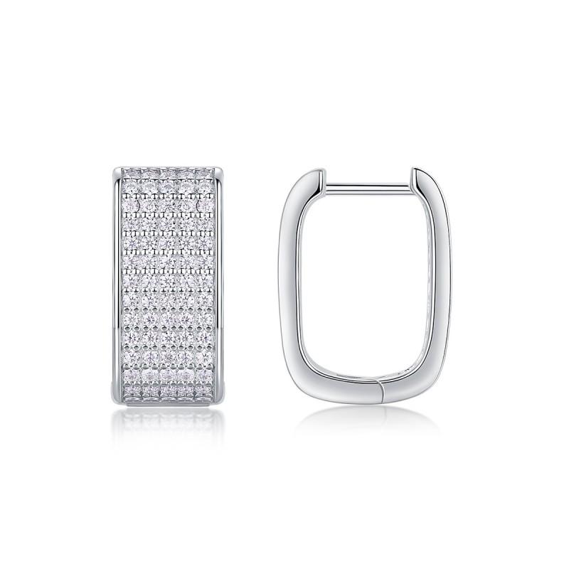 Elegant Geometric Hoop Earrings With Lab-Created Moissanite Stones Sterling Women Daily Wear