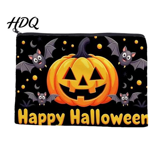 Large Capacity Pencil Bag Halloween Storage Bag, with Pumpkin Ghost Pattern Design, Thickened Themed Sundries Pouch Canvas Cosmetic Organizer,