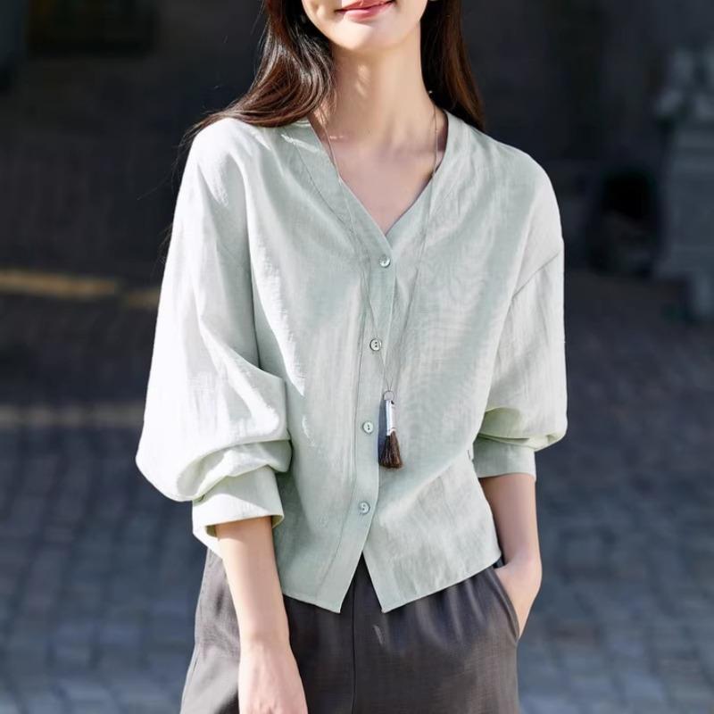 Women Simple Commute Waist Cinched Pleated Texture Long Sleeve Shirt Top S