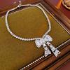 Zircon-in Bow Zinc Alloy Needle Earring Necklace Light Luxury Fashion European American Collarbone Chain Versatile High-end Suit