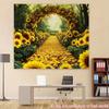 2D Printed Backdrop with Sunflower Archway, Flower Path and Green Forest