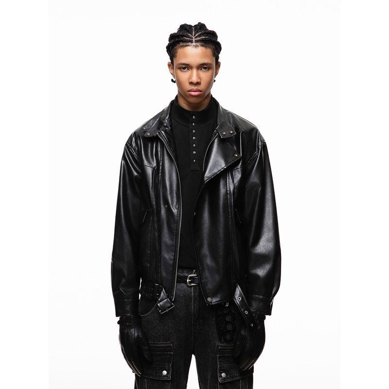 51 Hip-Hop American Style Cleanfit Solid Color Pu Leather Jacket for Men and Women Trendy Brand Cool Loose Lapel Short Jacket