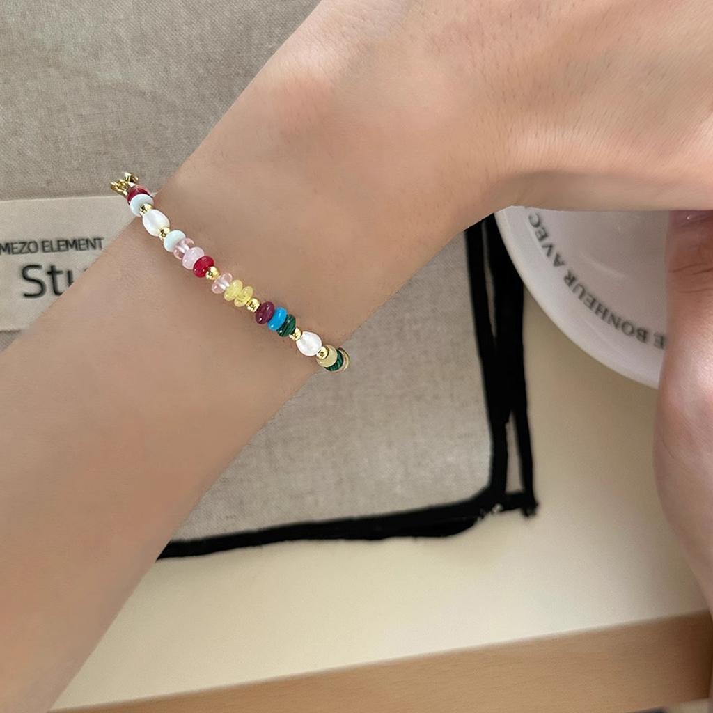 Fashionable Colorful Beads Natural Pearls Necklace Bracelet for Women Retro Gold Chain Jewelry Special Gifts Wear