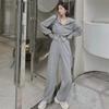 2024 Autumn Women's Korean Casual Two-Piece: Zipper Sweater & Wide-Leg Pants