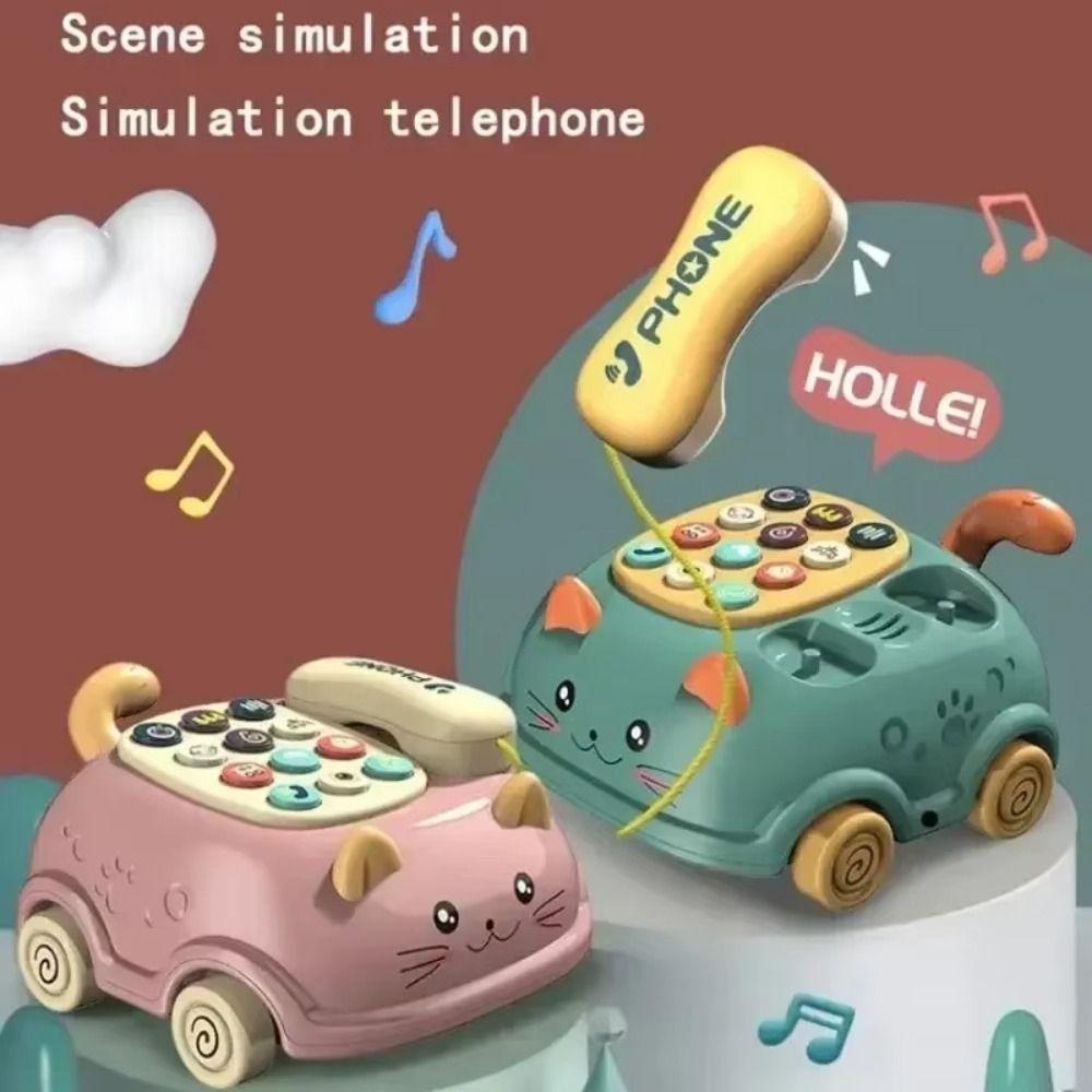 Early Education Cat Telephone Toy Bus Shaped Simulation Landline Phone Kids