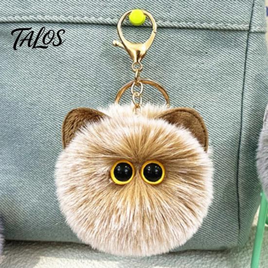 Soft Pompom Keychain Plush Cat Ball Keychain, Fluffy Kitten Bag Charm, Pendant with Lightweight Metal Lobster Clasp, Backpacks Keys Decorative