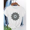 Europäische Größen Damen Kurzarm-T-Shirt mit floralem Mandala-Print - Lässiges Rundhals-Oberteil mit Türkis- & Schwarz-Design, Atmungsaktiv, Normale Passform