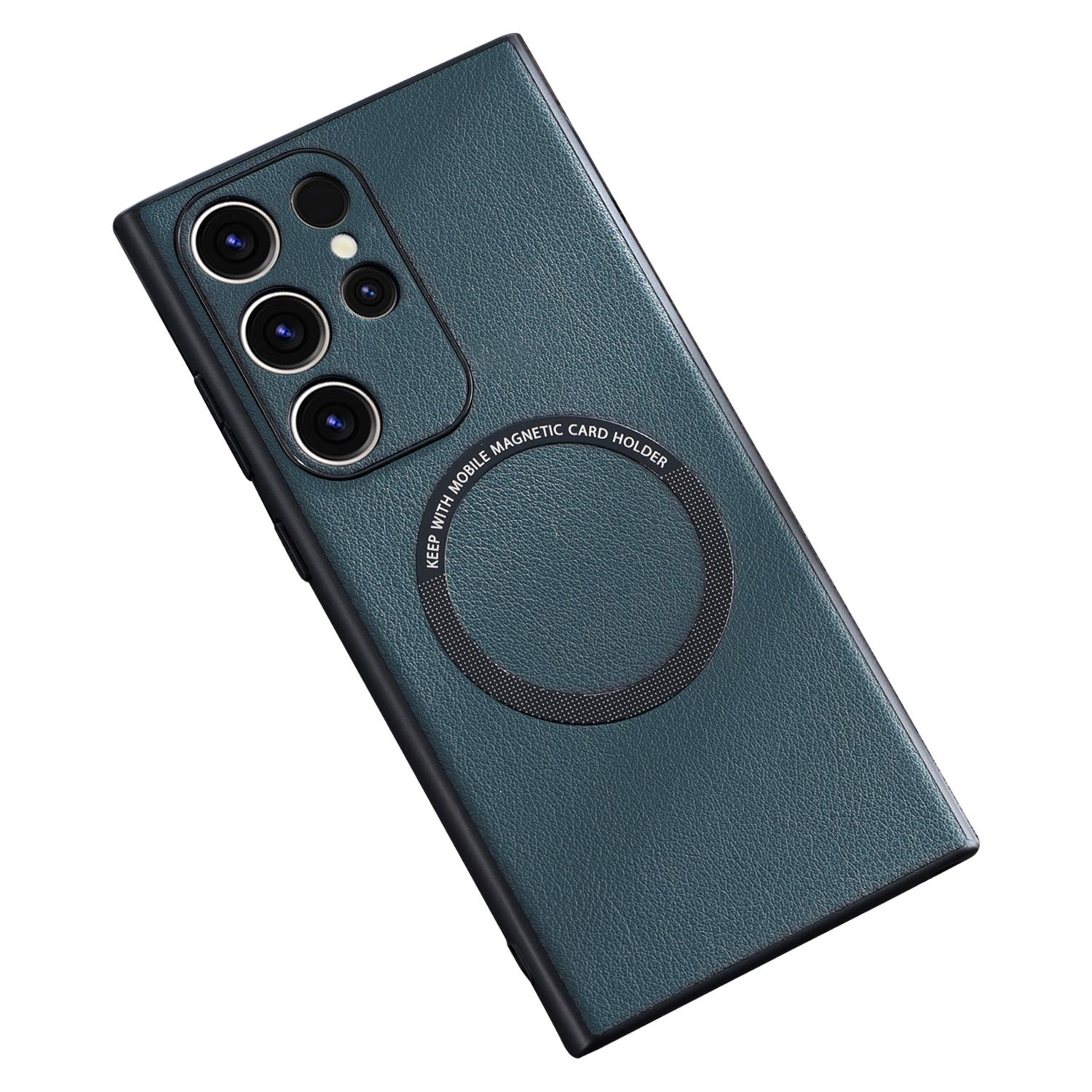 

For Samsung Galaxy S23 Ultra Cover Compatible with MagSafe Charger PU Leather Coated TPU+PC Phone Case Green