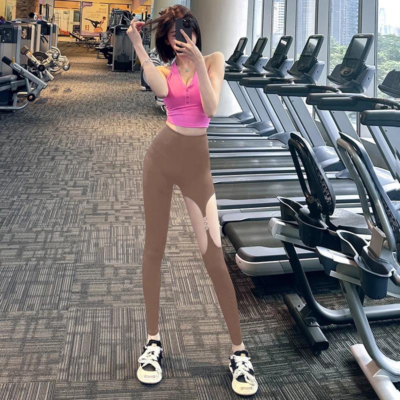 

Транскордонні сексуальні штани для йоги з металевою пряжкою. Жіночі вузькі штани для фітнесу. Високоеластичні тренувальні штани. L