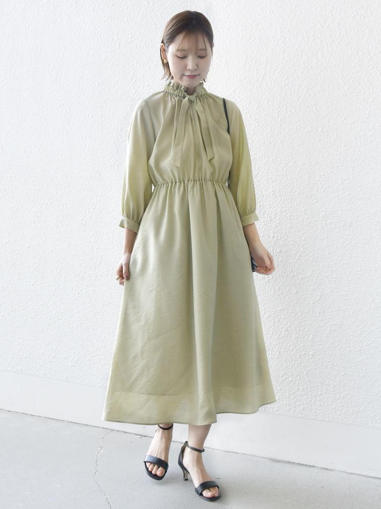 SHIPS for women Gathered Bow Light One Size Dress, Neck, 3/4 Sleeves, Tie, Green, 314514732,