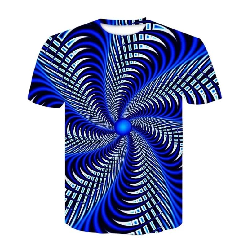 Men Summer Fashion Colorful 3D Printing Tshirt Creative Psychedelic Tops Shirt Optical Illusion Black-White Graphic T-shirt
