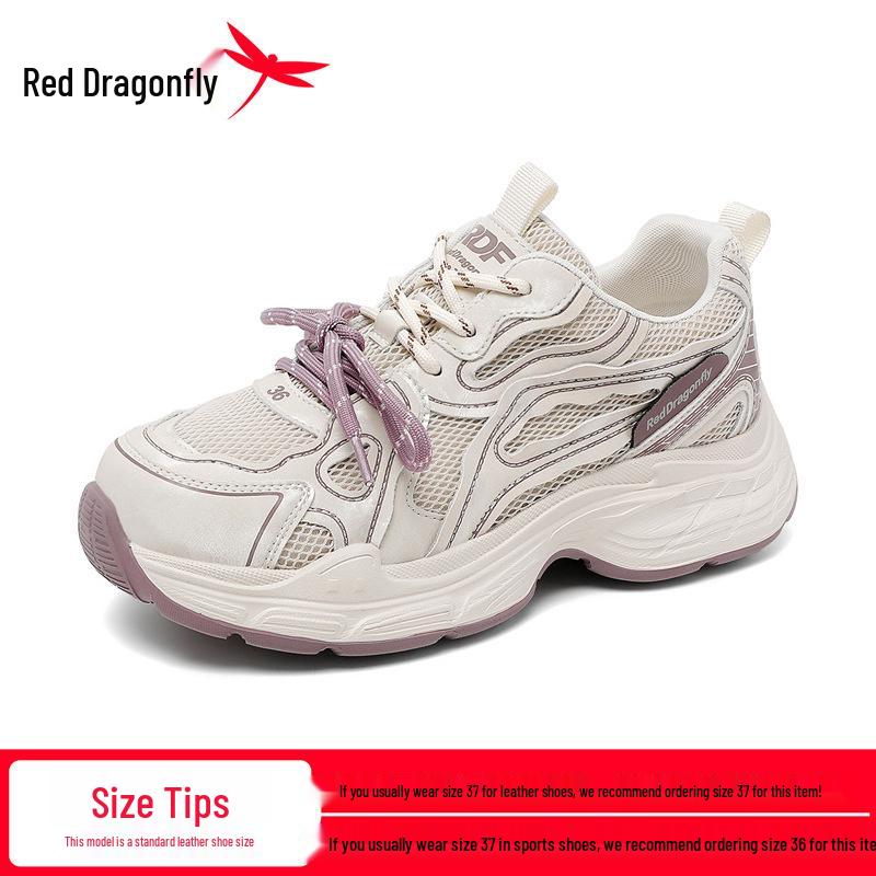 Red Dragonfly Women s Casual Summer Mesh Sneakers - Thick Sole, Breathable Height-Boosting Dad Shoes Size 38