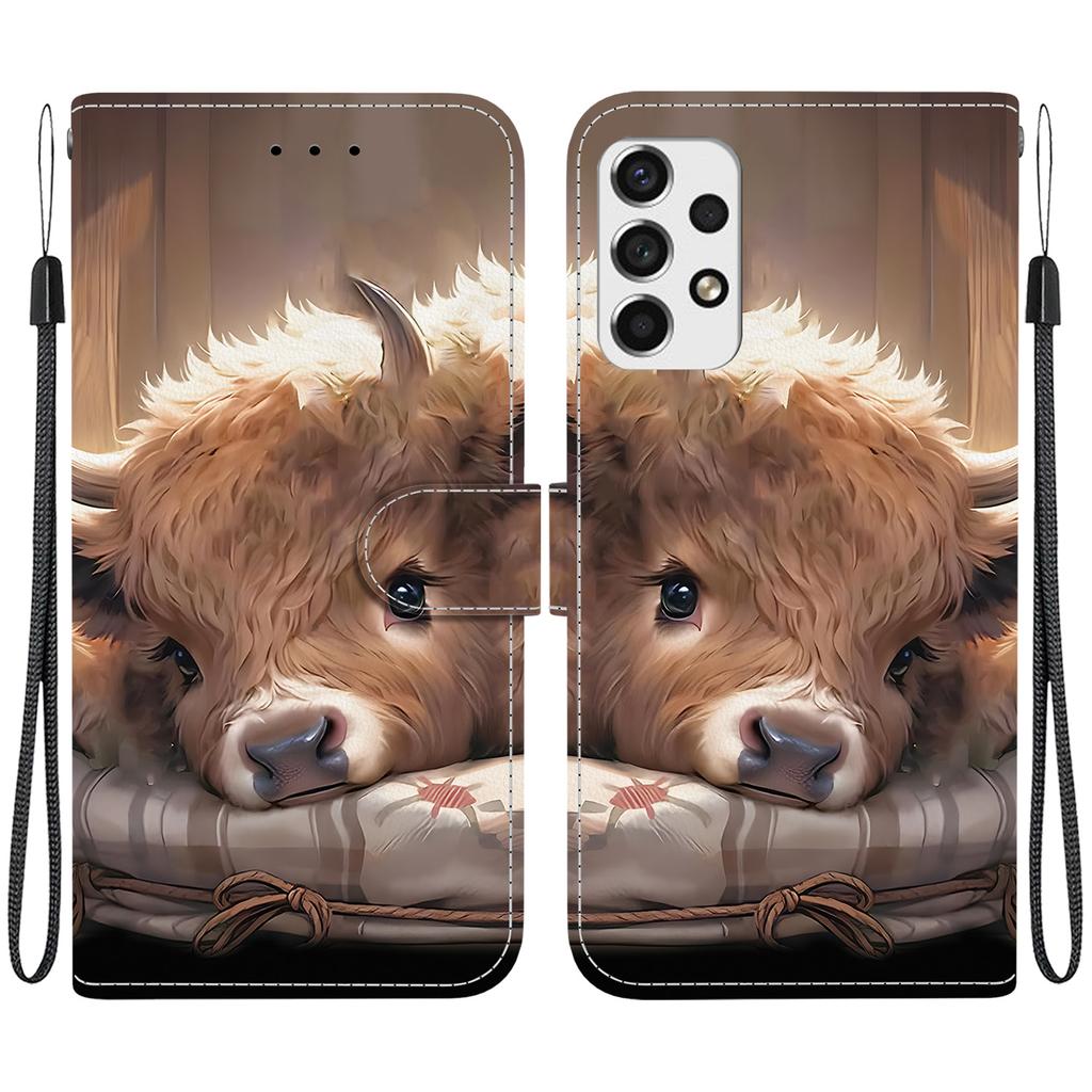 Handmade PU Leather Flip Case for Samsung Galaxy A73 5G (A736B/A736B/DS)- Anti-Slip Shockproof Cover with Wrist Strap & Heart/Rose Cat Designs