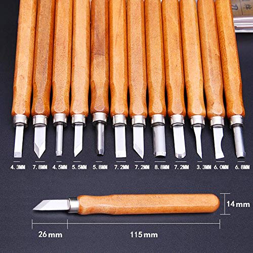 TIMESETL Carving Knives (12 Pieces) & Whetstones (4 Pieces) - Triangular and Flat Carving Knives for Wood Carving, Printmaking, Clay, and Seal Carving