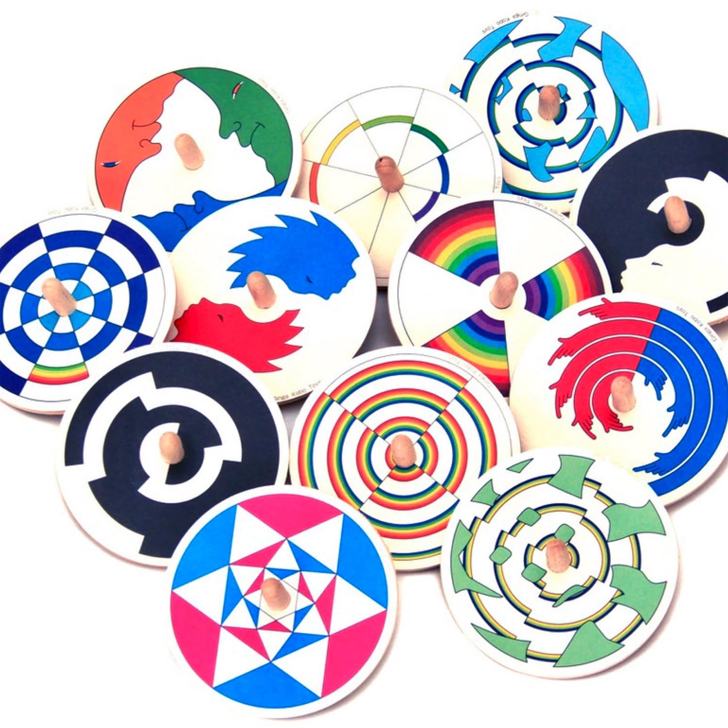 

Beautiful Spinning Tops of Beautifully changing patterns as they A Japan Good Toy wooden A wooden educational Made in Color-Changing (Set 12) - spin.