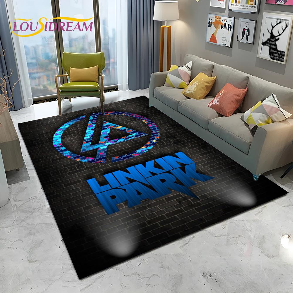 Tappeto Tappetino Decorativo 3D Retro Rock Band L-Linkin Park Logo per Casa Soggiorno Camera da Letto Divano Zerbino, Tappeto per Area Bambini Tappetino Antiscivolo