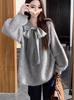 Women's Versatile French Bow Round Neck Pullover Sweater - Soft, Slimming, Age-Reducing Knitwear for Autumn and Winter