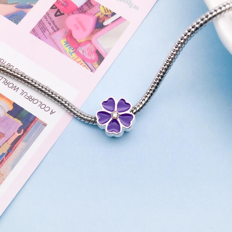 

8-Style Cherry Blossom Alloy & Drip Oil Large-Hole Spacer Beads Bracelet for DIY Jewelry