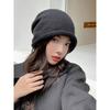 Pile Hats Female Autumn and Winter Show Face Small Bag Head Cold Hat Big Head Circumference Drawstring Crimped Knitted Wool Hat