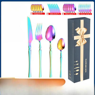 Stainless Steel Tableware Small Waist Gold Plated Western Tableware 20-piece Western Steak Knife Fork and Spoon
