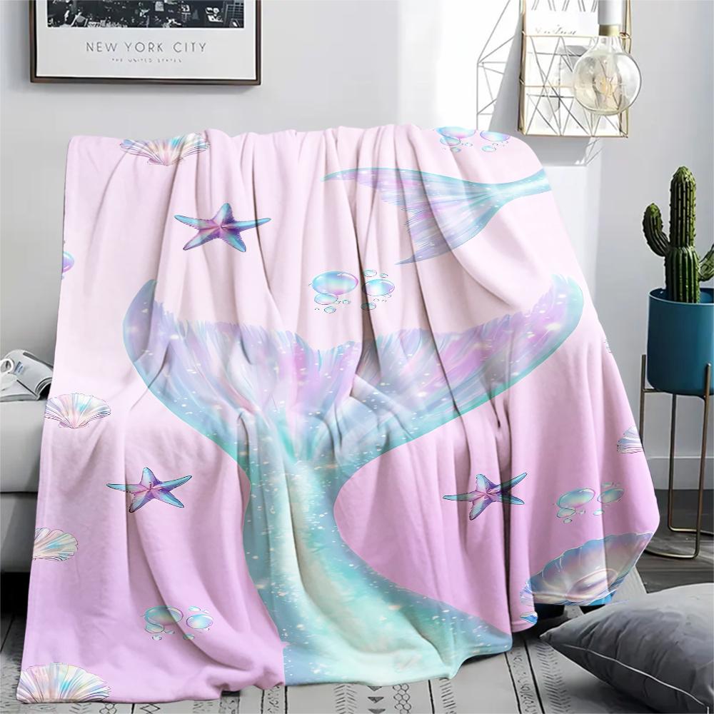 1Pc Mermaid Tail Print Flannel Blanket, High quality Comfortable for All Seasons, Home Decor, Warmth and Comfort, Perfect for Christmas Gifts