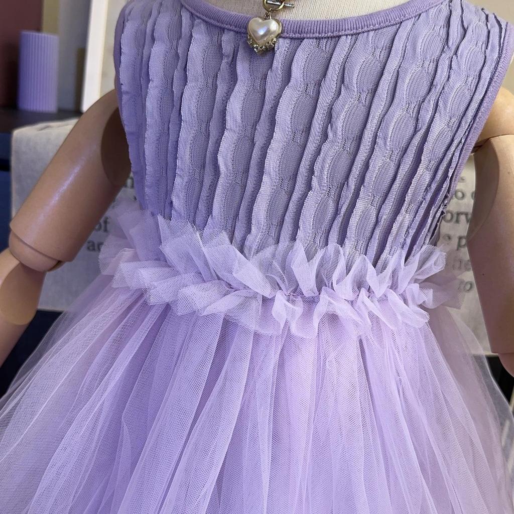 Girls' Sleeveless Korean-Style Tulle Dress with Bow