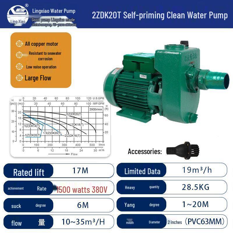 Lingxiao ZDK High Flow Self-Priming Circulation Booster Pump, for Agricultural Irrigation: Clean Water Pump (1, 1.5, 2 Inch)